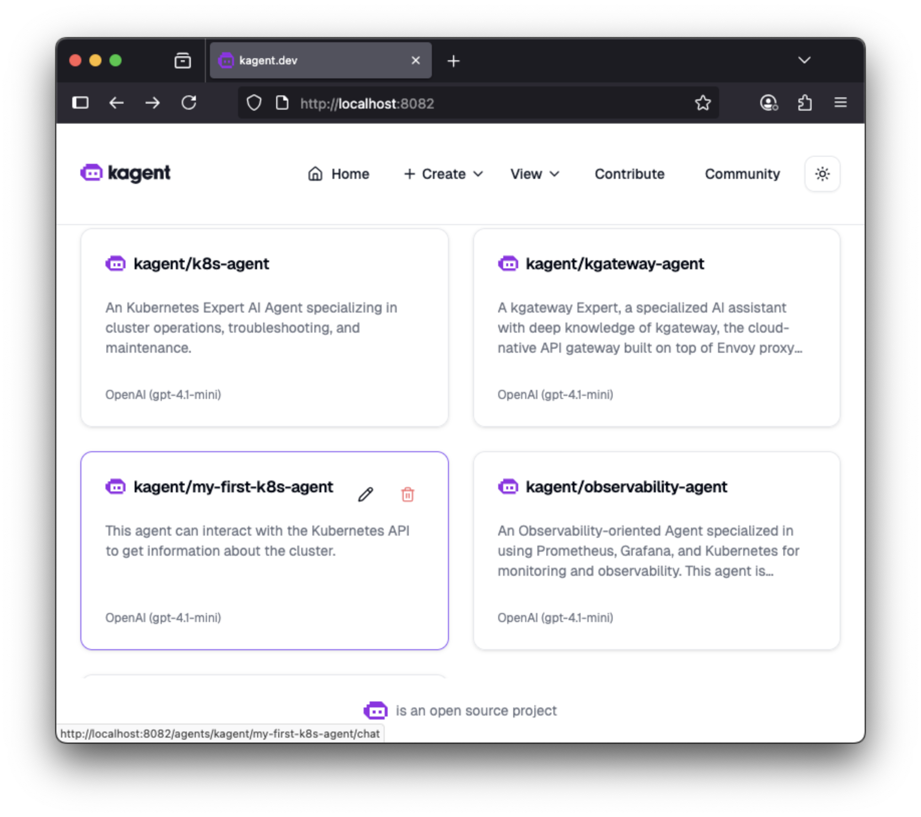 kagent dashboard